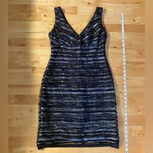 Donna Ricco NY LBD shiny v-neck striped mini dress